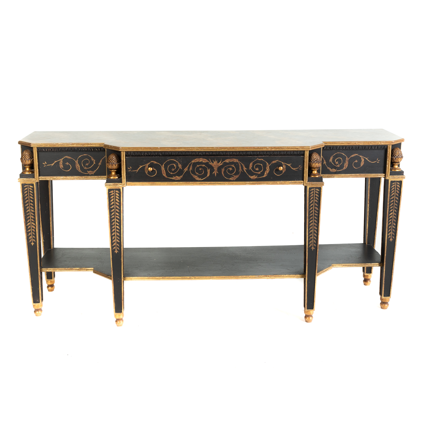 Appraisal: CONTEMPORARY NEO GREC PAINTED WOOD CONSOLE th century with painted