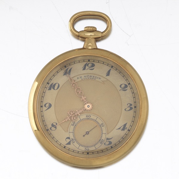 Appraisal: GUBELIN OPEN FACE K POCKETWATCH mm Engine Turned gold dial