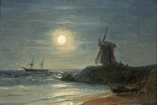 Appraisal: Ivan Konstantinovich Aivazovsky Russian - Windmill in Moonlight Signed Aivazovsky