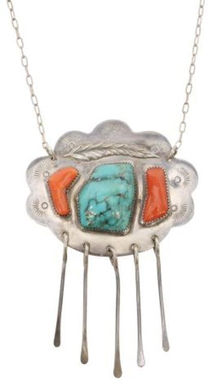 Appraisal: Southwest sterling silver necklace rain cloud shaped pendant set with