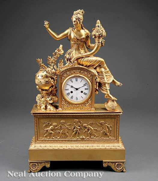 Appraisal: An Empire-Style Gilt Metal Figural Mantel Clock the allegorical figure