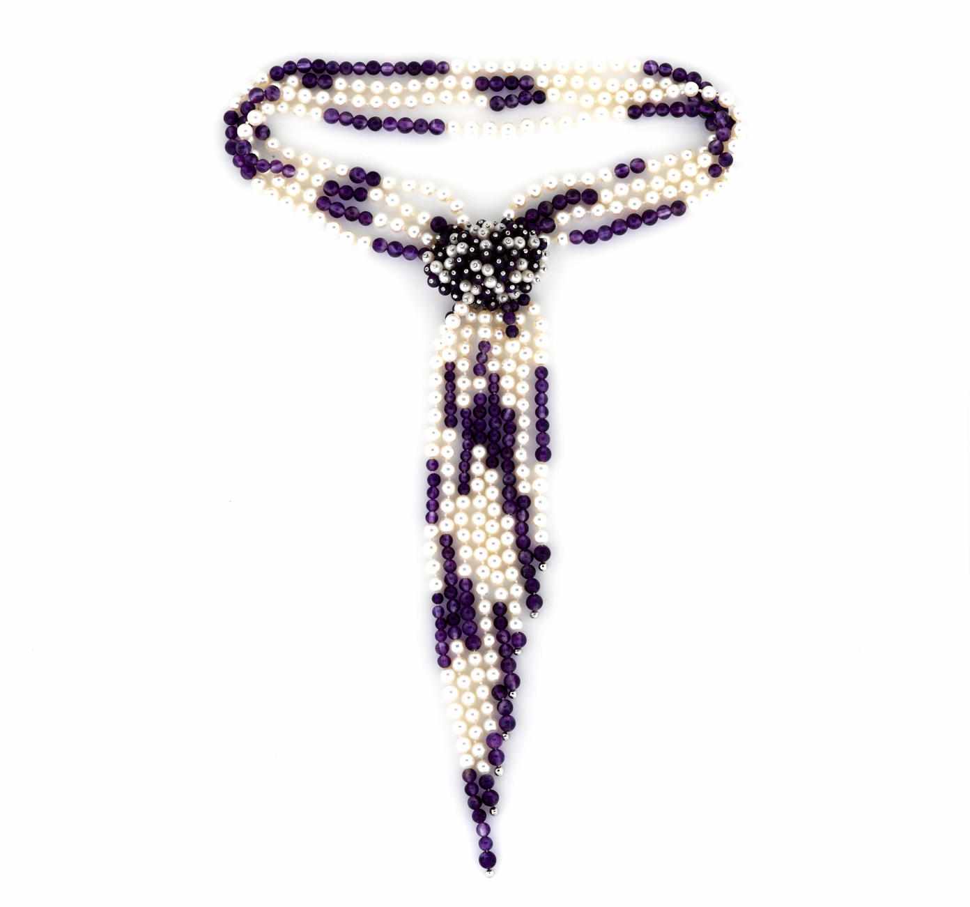 Appraisal: A cultured pearl and amethyst bead necklace with detachable eight