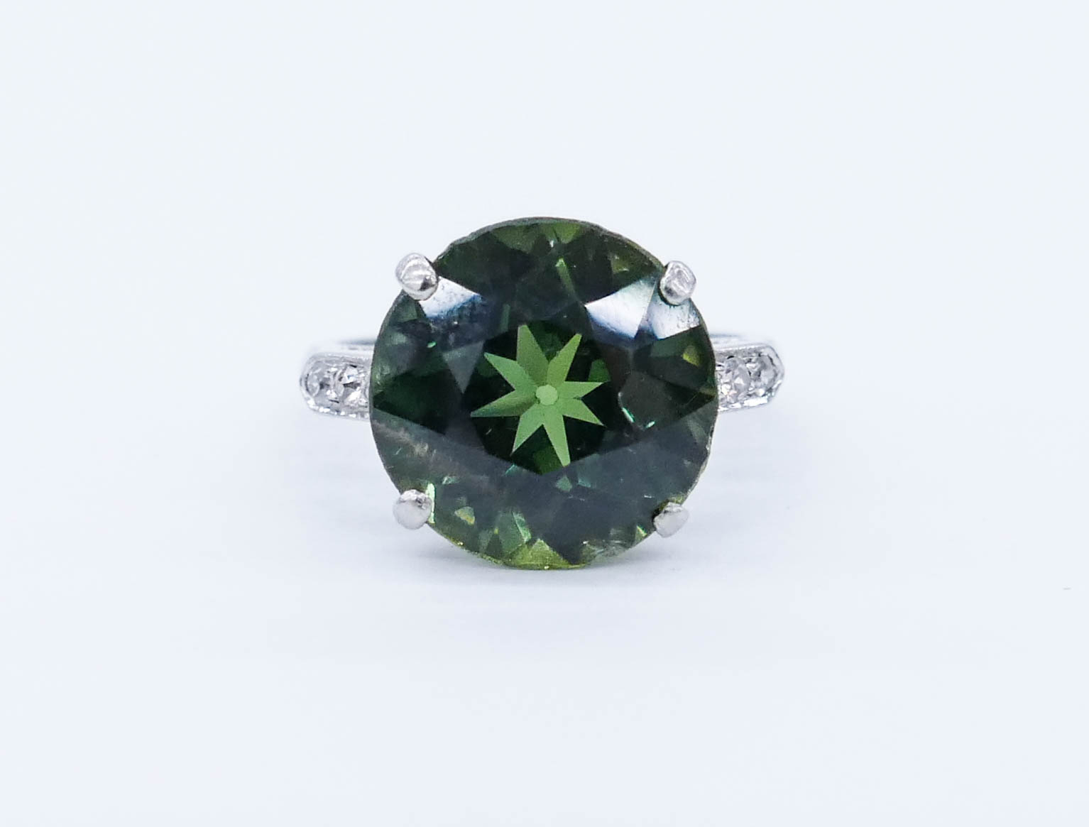 Appraisal: Lady's Green Sapphire Diamond Platinum Ring Size Includes one transparent