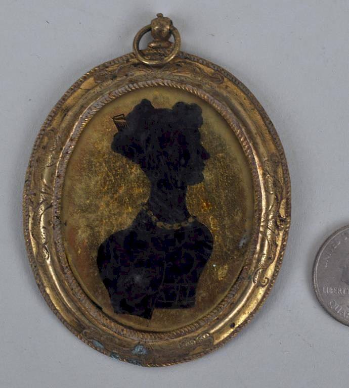 Appraisal: Early Engraved Brass Locket with reverse painted portrait on gold