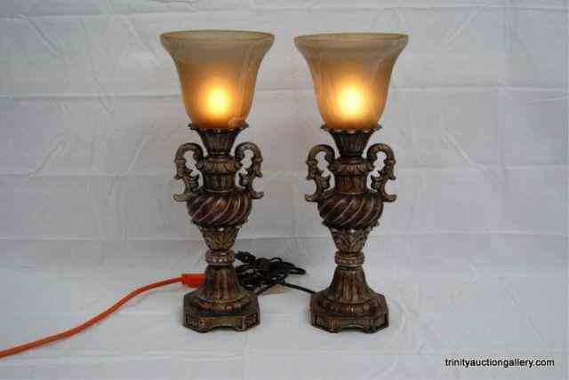 Appraisal: Pair of Decorator Table Top '' Torch LampsIn a Italianate