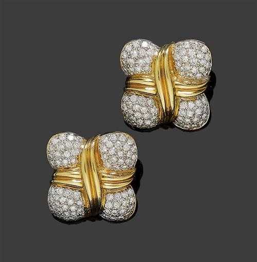 Appraisal: BRILLIANT-CUT DIAMOND CLIP EARRINGS Yellow gold Elegant curved clip earrings