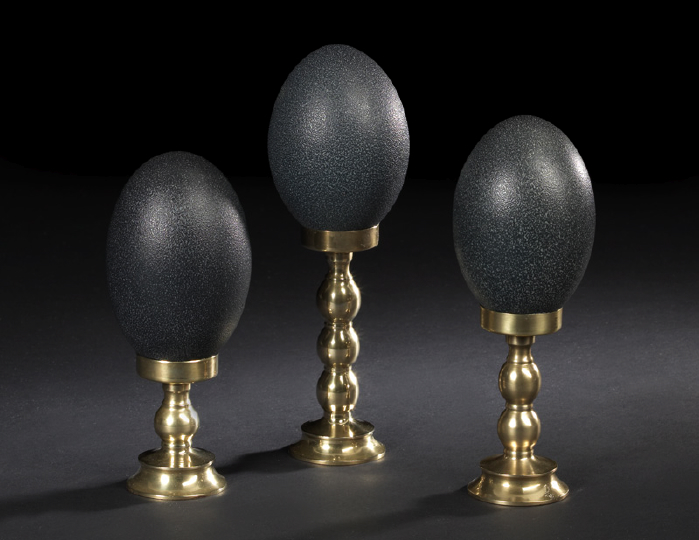 Appraisal: Trio of Gray-Blue Emu Eggs each mounted on a brass