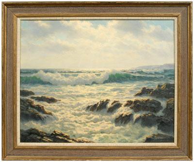 Appraisal: Josef M Arentz painting Maine - crashing waves on the