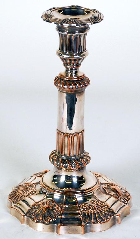 Appraisal: ANTIQUE SHEFFIELD PLATED TELESCOPIC CANDLESTICK with fluted urn shaped sconce