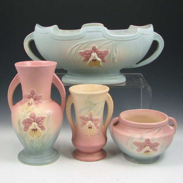 Appraisal: Hull Orchid - Vases Jardiniere Lot of eight Orchid pieces