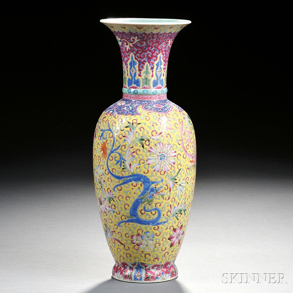 Appraisal: Famille Rose Vase China long oval form with flared rim