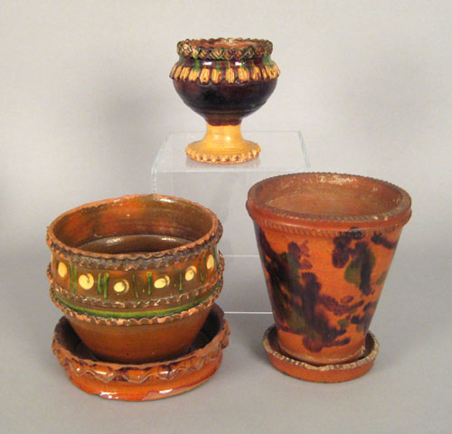 Appraisal: Three redware flower pots th c h h and h