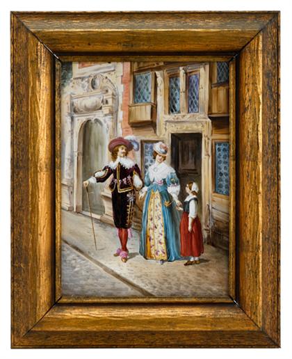 Appraisal: French framed porcelain plaque Painted with a street scene of