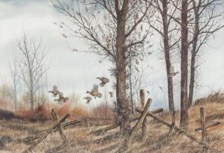 Appraisal: David Hagerbaumer - Shagbark Hickory - Bobwhite signed David Hagerbaumer