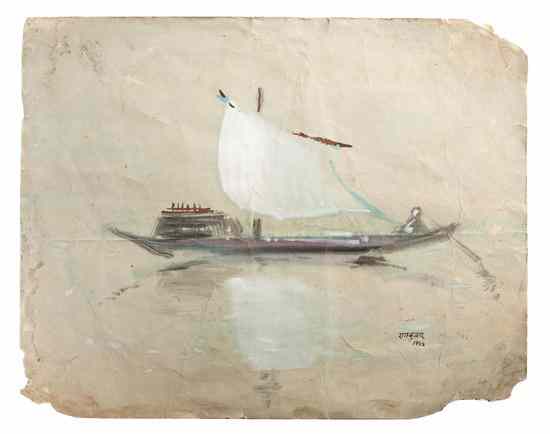 Appraisal: Artist Unknown th century Boat charcoal and watercolor on paper