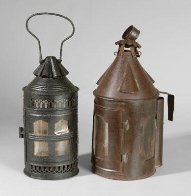 Appraisal: Two tin lanterns one with tapered triangular ventilators three mica