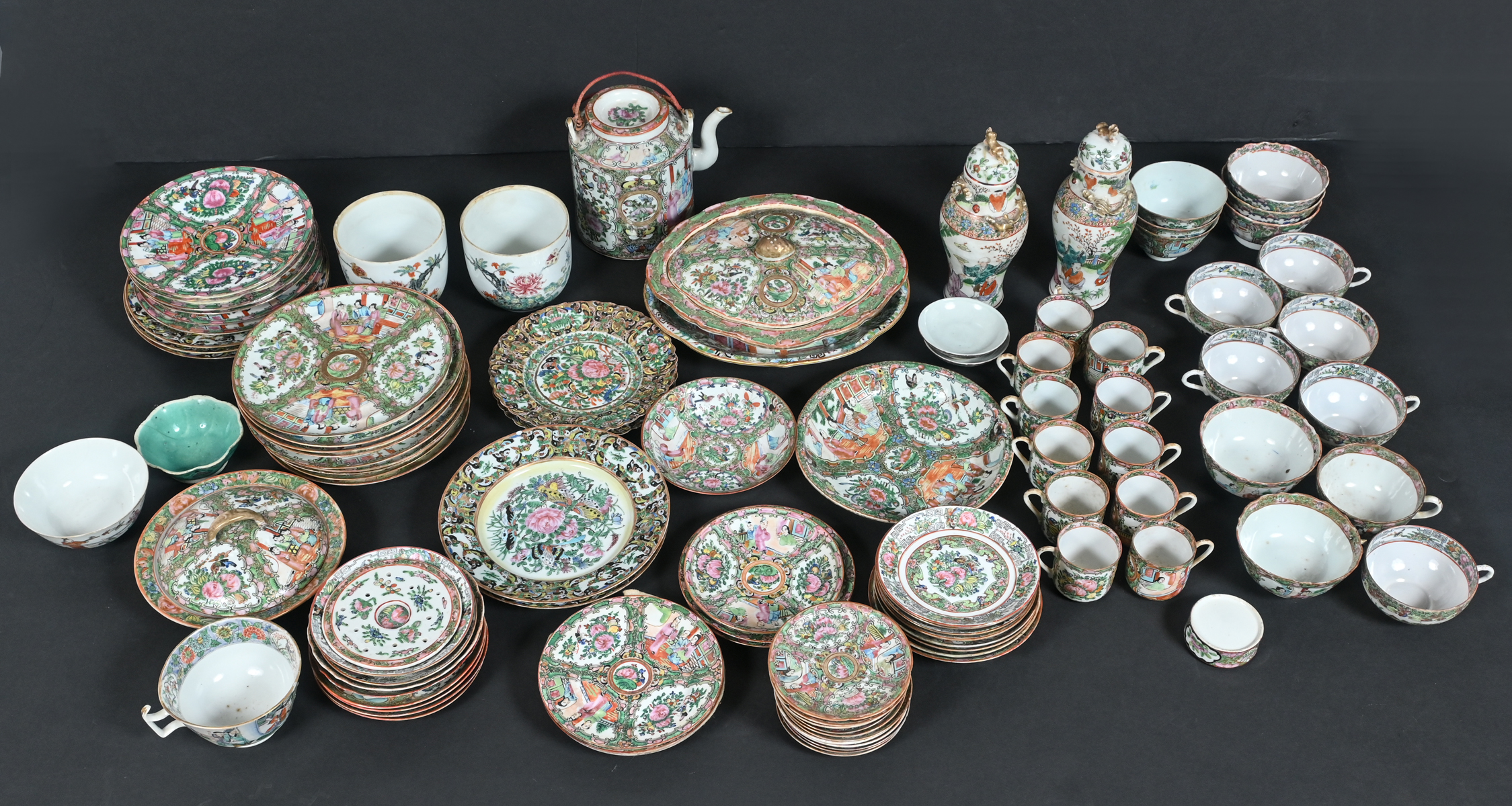 Appraisal: CHINESE ROSE MEDALLION PORCELAINS Comprising Vases Plates Teapot Covered Dish