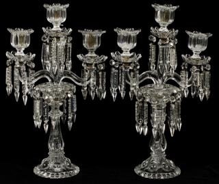 Appraisal: BACCARAT CRYSTAL CANDELABRA PAIR BACCARAT CRYSTAL CANDELABRA PAIR H W