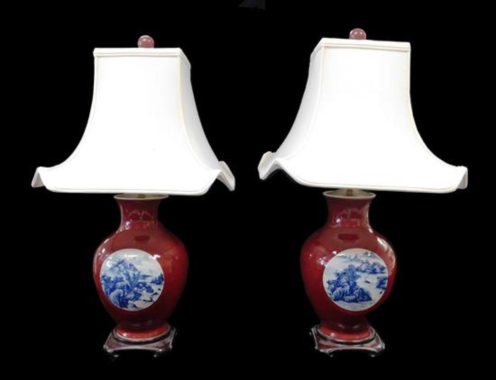 Appraisal: Pair of Chinese style table lamps converted from vases blue