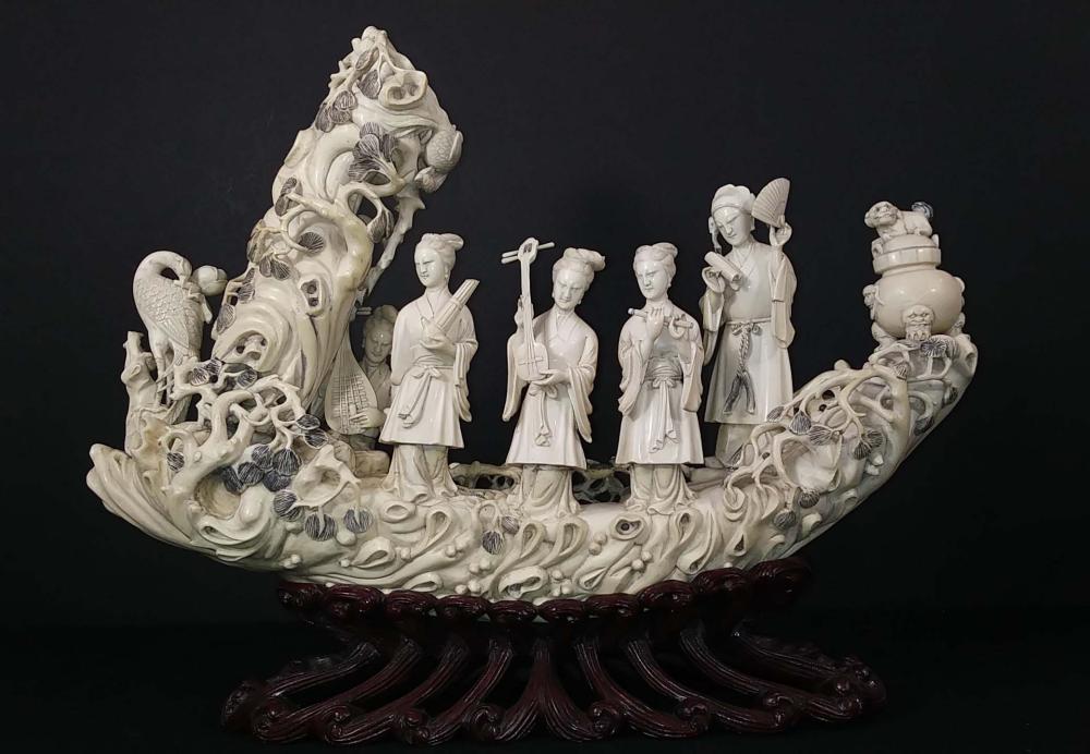 Appraisal: CHINESE IVORY CARVING OF FIVE MUSICIANSOn a naturalistic ground with