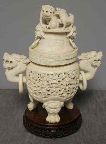 Appraisal: Signed Chinese Ivory Covered Censor with RemovableTop Highly carved with