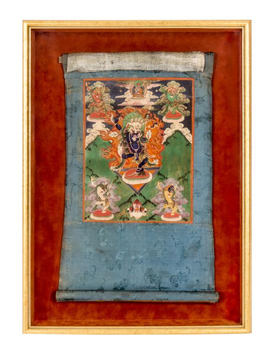 Appraisal: Sale Lot A Tibetan Thangka the central Mahakala figure standing