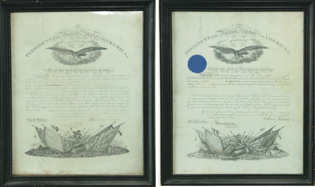 Appraisal: TWO COMMISSIONING DOCUMENTS SIGNED BY ABRAHAM LINCOLN AND ANDREW JOHNSON