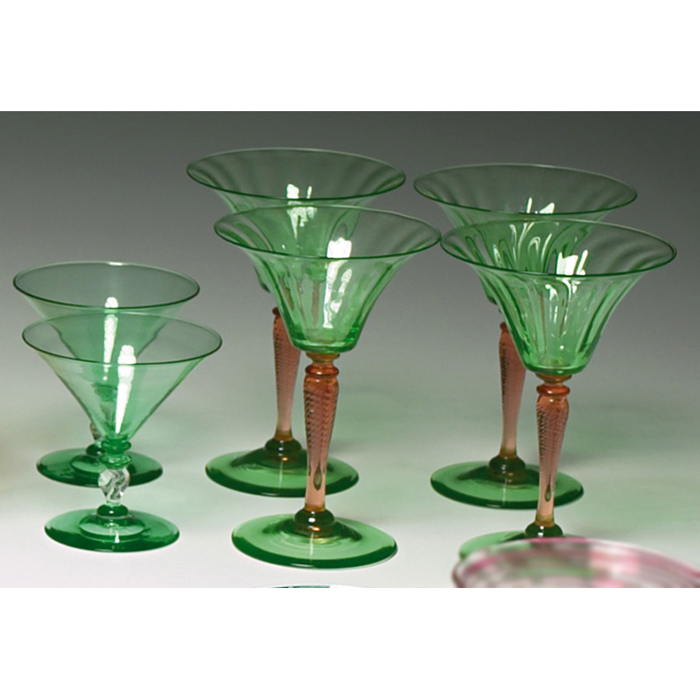 Appraisal: Steuben glasses two flaring shape in green glass with a