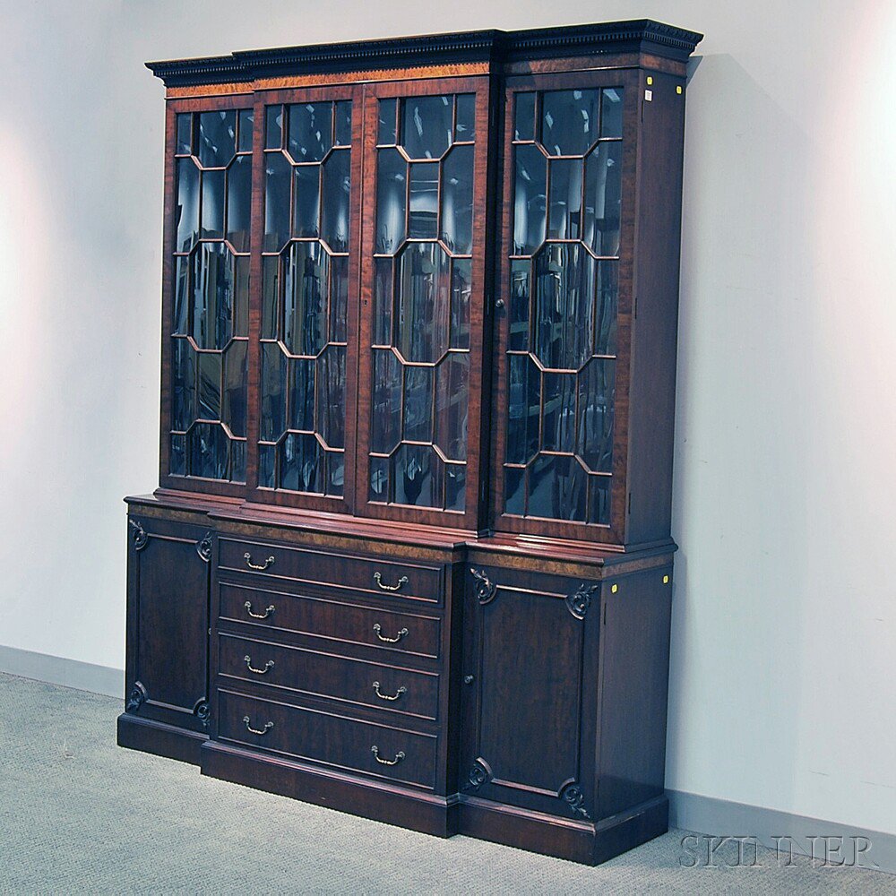 Appraisal: Joseph Gerte Co Georgian-style Mahogany and Satinwood Veneer Breakfront Boston