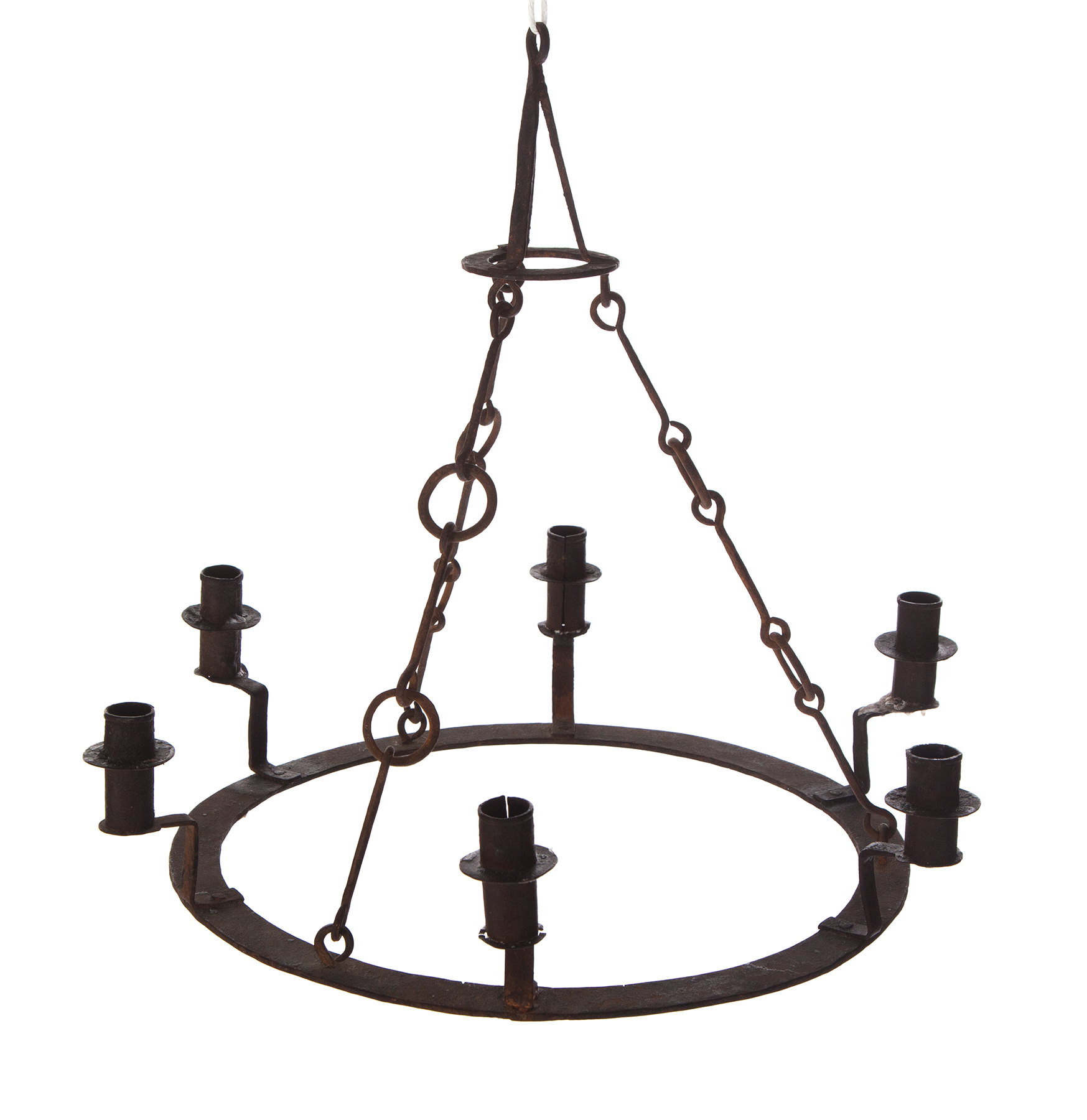 Appraisal: SPANISH WROUGHT IRON CHANDELIER Late th-early th century Six candle