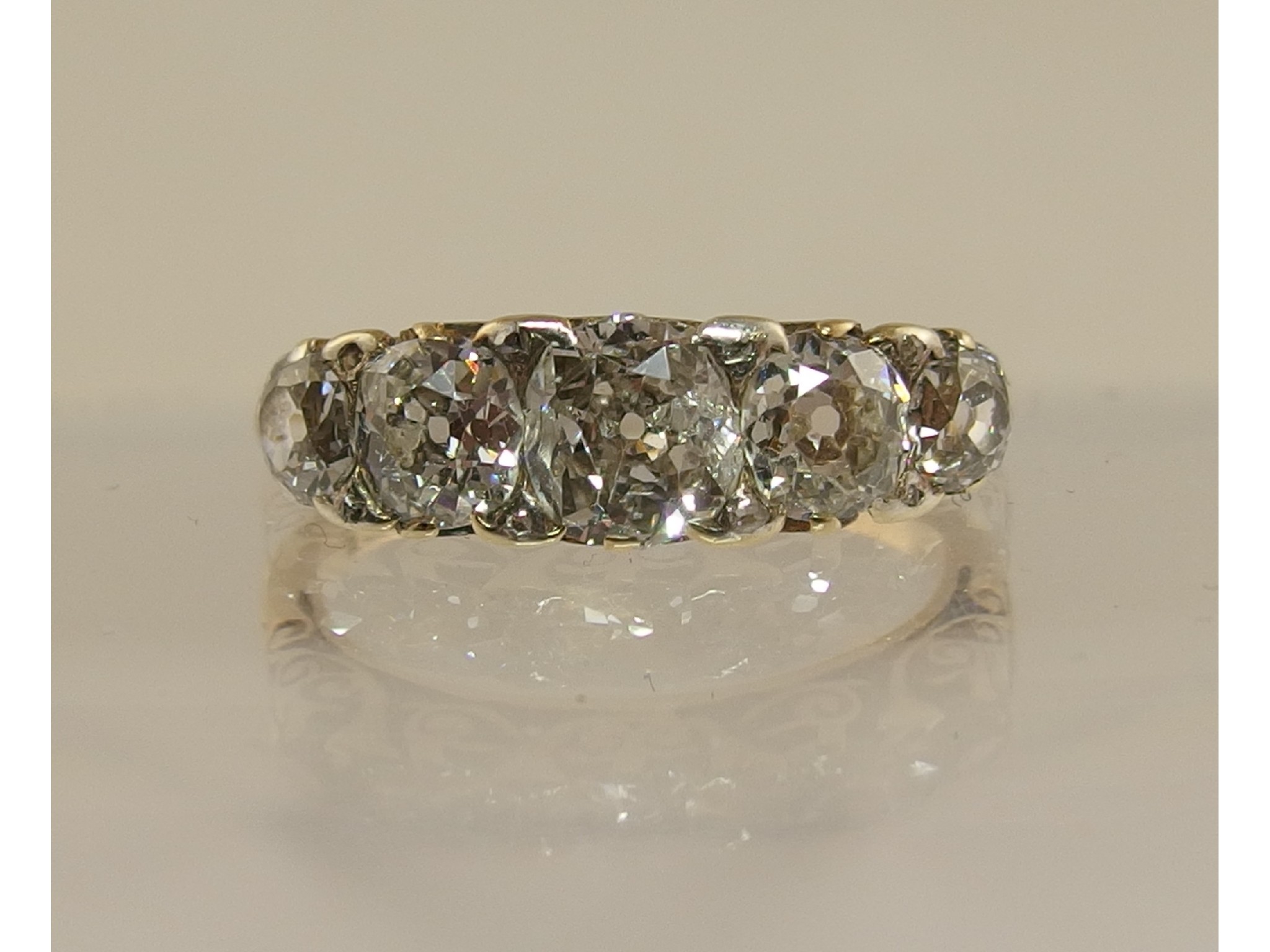 Appraisal: A five stone old cut diamond ringof approx cts combined