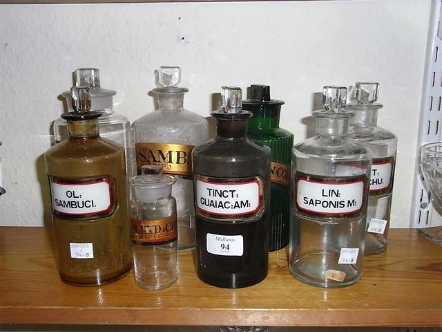 Appraisal: A COLLECTION OF EIGHT VICTORIAN GLASS PHARMACY CHEMIST JARS