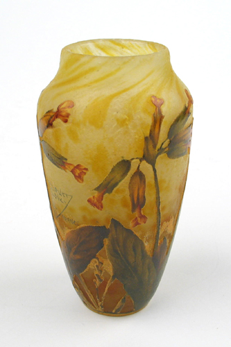 Appraisal: DAUM NANCY CAMEO GLASS VASE The golden yellow swirled ground