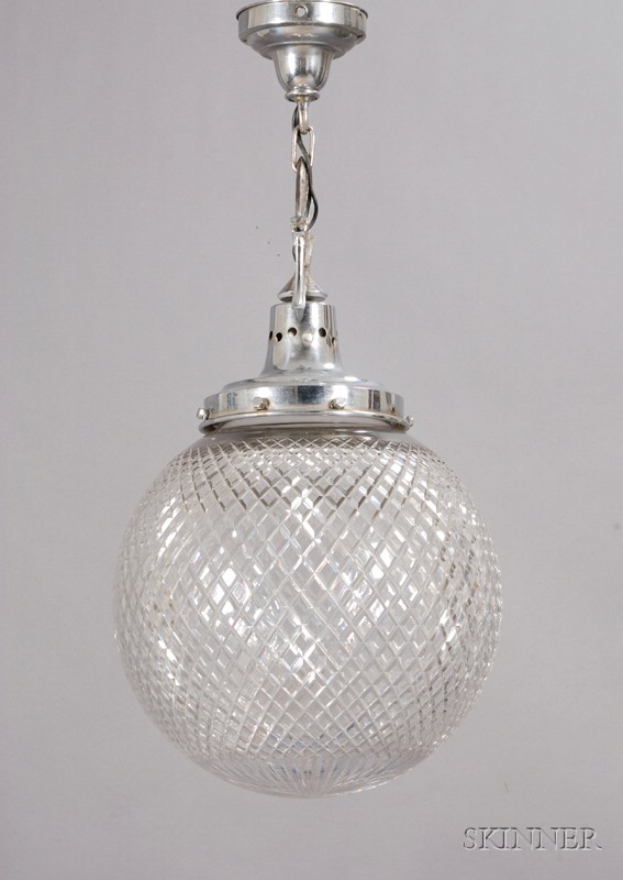 Appraisal: Dorflinger Glass Hanging Lamp Glass and chromed metal Pennsylvania Globe-form