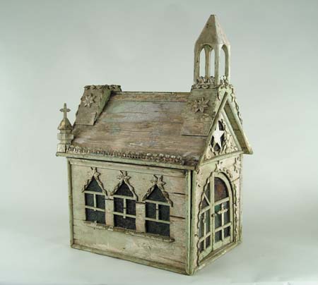 Appraisal: FOLK ART MODEL OF A CHURCH Wood metal and stain