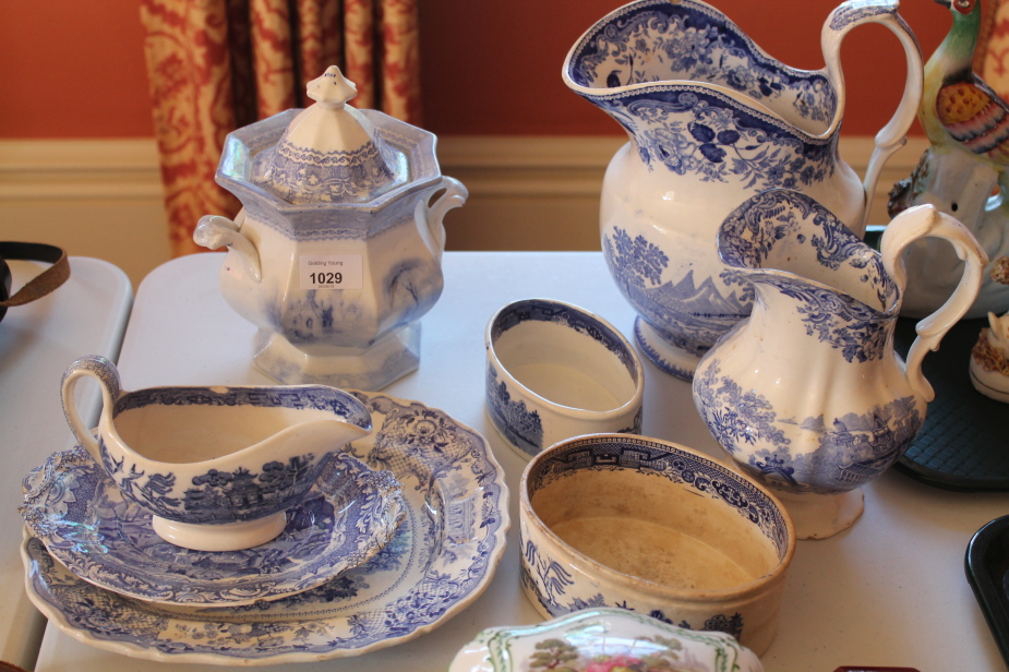 Appraisal: A small collection of Staffordshire blue and white pottery