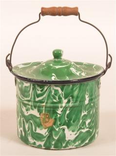 Appraisal: Green and White Granite Ware Covered Pail Green and White