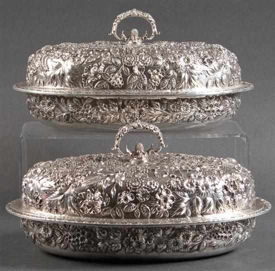 Appraisal: Pair of American repousse sterling silver covered vegetable dishes pattern