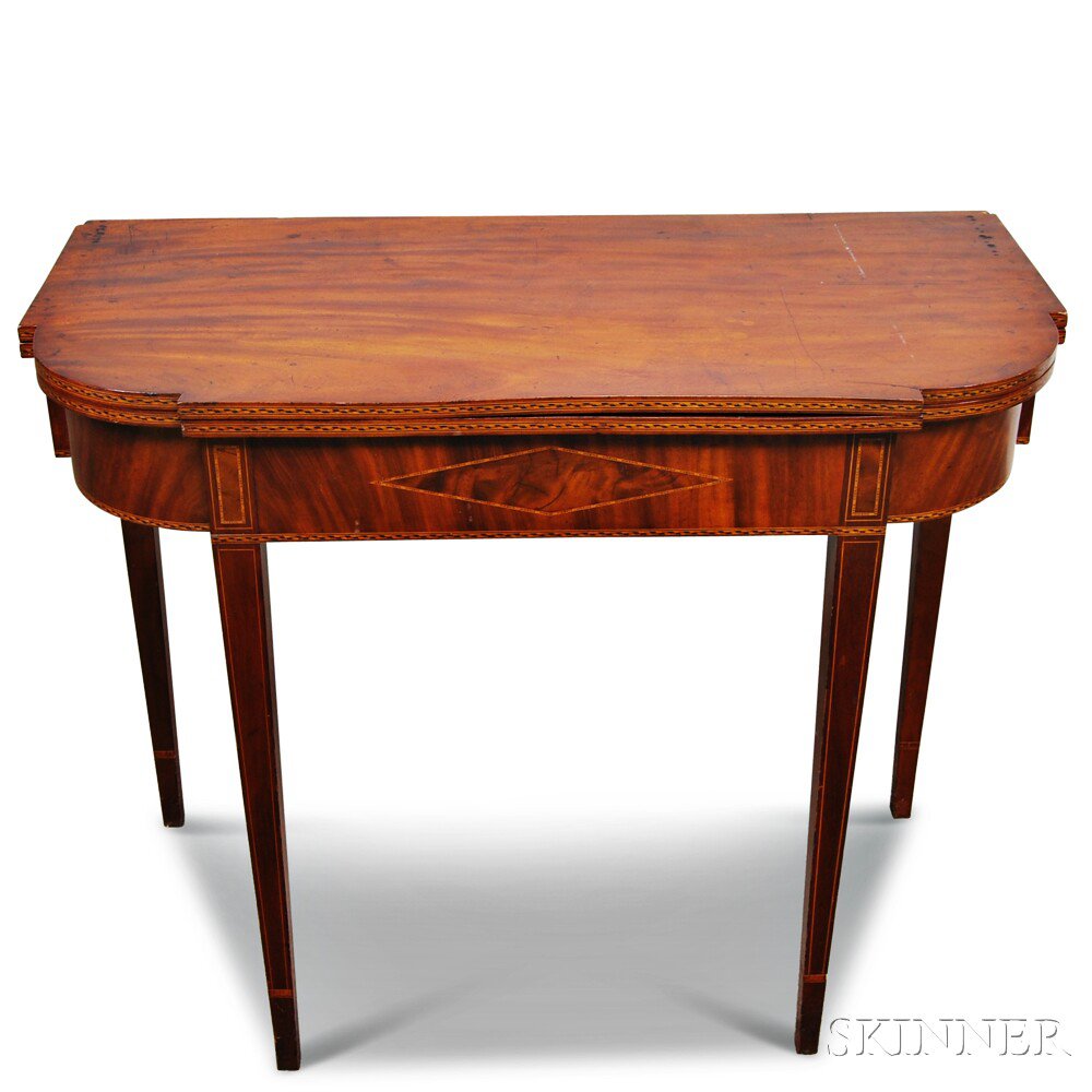 Appraisal: Federal Inlaid Mahogany and Mahogany Veneer Card Table New England