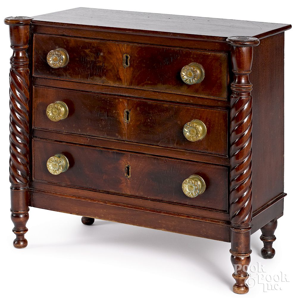 Appraisal: Miniature New England Sheraton mahogany chest of drawers Exclusive on