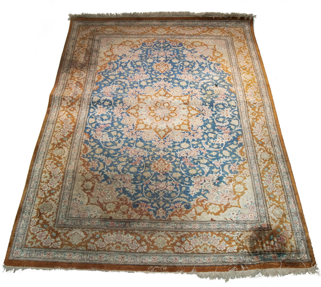 Appraisal: SILK ISFAHAN RUG ' X ' Silk Isfahan rug Central