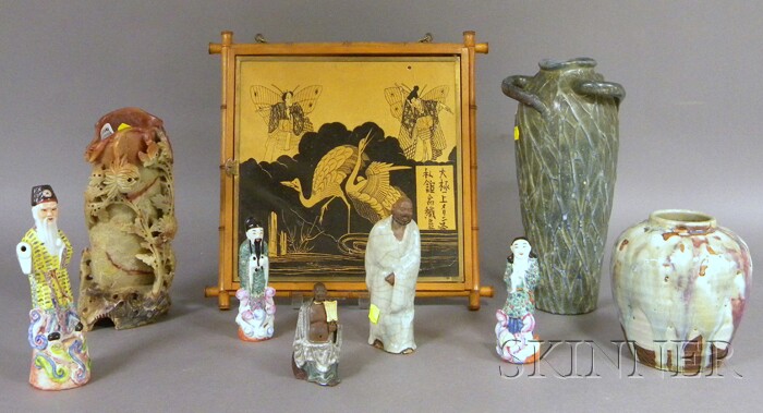 Appraisal: Eight Asian Decorative and Ceramic Items and an Amphora Iridescent