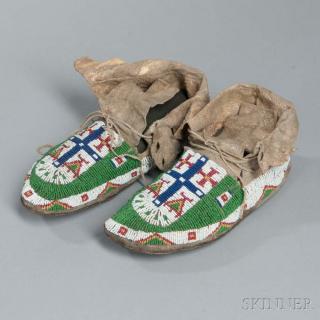 Appraisal: Lakota Beaded Hide Moccasins c late th century with geometric