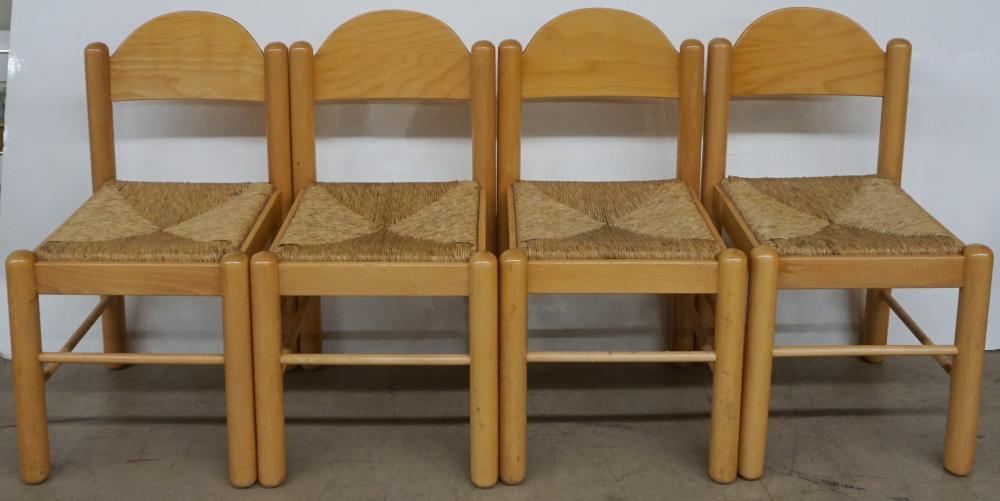 Appraisal: SET OF FOUR ITALIAN BLONDE WOOD AND RUSH SEAT DINING