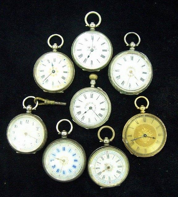 Appraisal: Eight ladies' open faced pocket watches with decorative dials