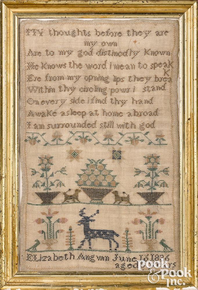 Appraisal: Silk on linen sampler dated Silk on linen sampler dated