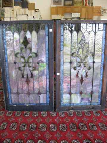 Appraisal: Pair of Antique Stained Glass Windows red ''jewels'' each ''