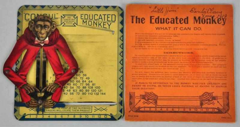 Appraisal: Tin Litho Educated Monkey Toy American Includes instruction card and