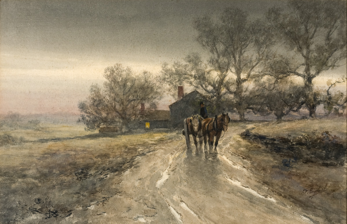 Appraisal: FRANK F ENGLISH AMERICAN - FARM SCENE AT DUSK Watercolor