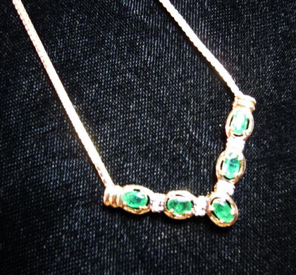 Appraisal: karat yellow gold emerald and diamond necklace and ringFlattened curb